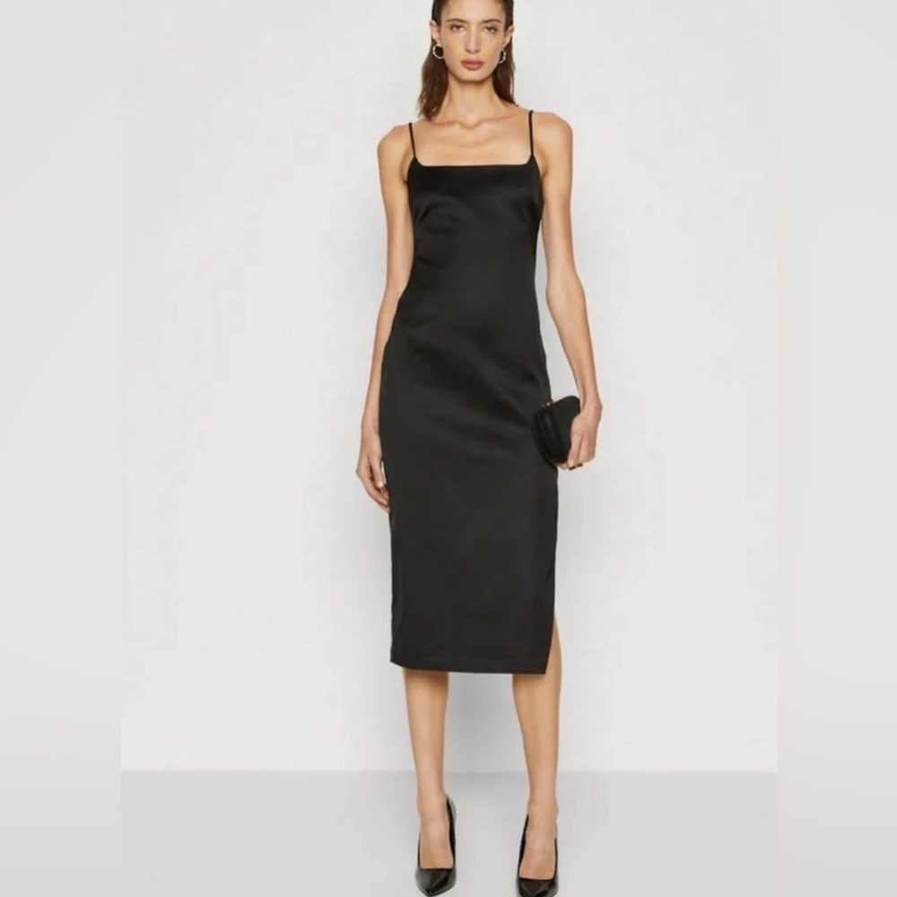 Black Satin Midi Dress